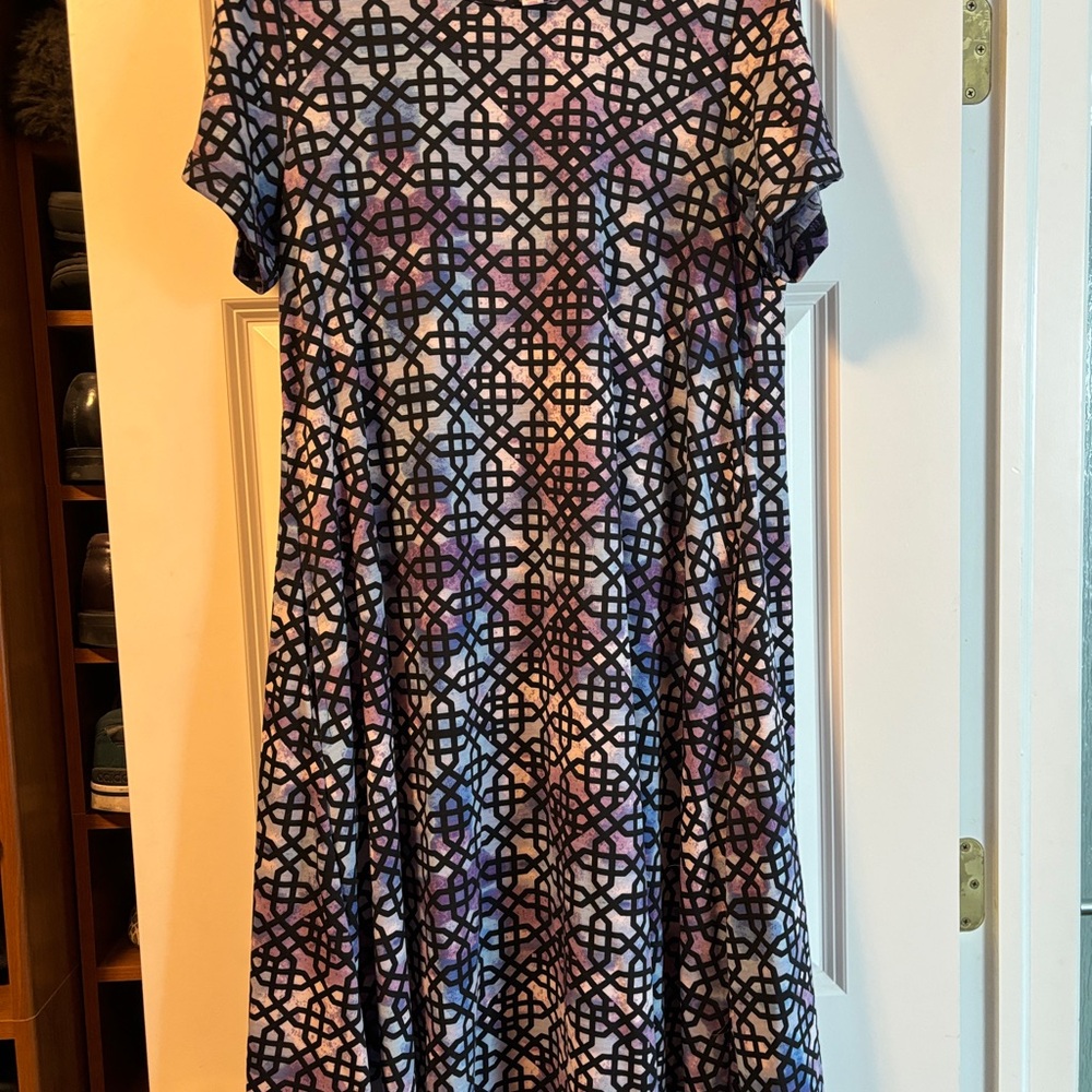 LuLaRoe Geometric Black and Purple Midi Dress